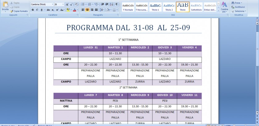 programma allenamenti